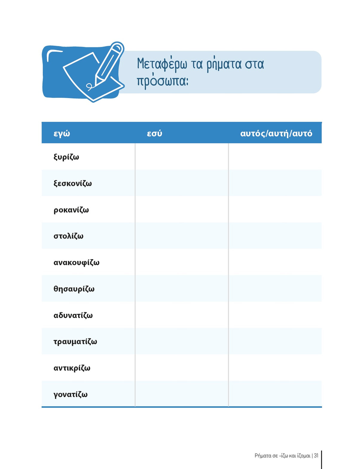 Εξασκούμαι στη γλώσσα μου: Ρήματα σε -ίζω και -ίζομαι