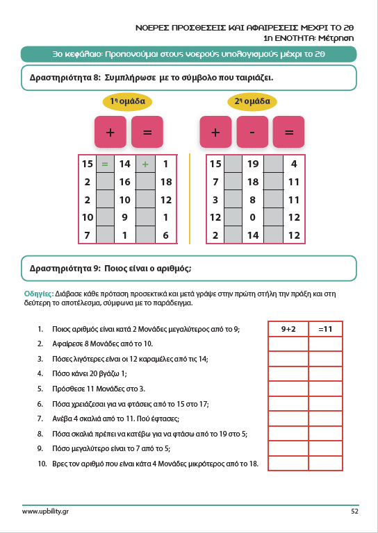 Αντιμετωπίζοντας τις δυσκολίες στα μαθηματικά ΕΞΥΠΝΑ | Νοερές προσθέσεις και αφαιρέσεις μέχρι το 20 - Εκδόσεις Upbility